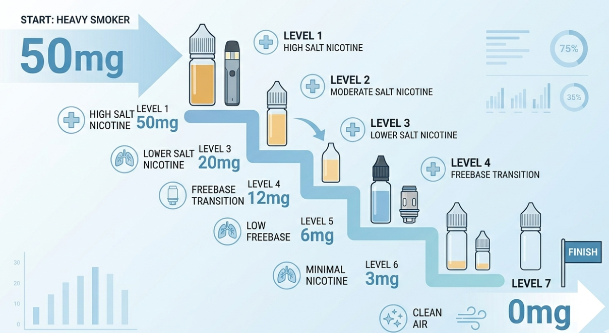 nicotine reduction plan: vaping, South Korea, salt nicotine stepdown, 50 mg to 0 mg, 2026