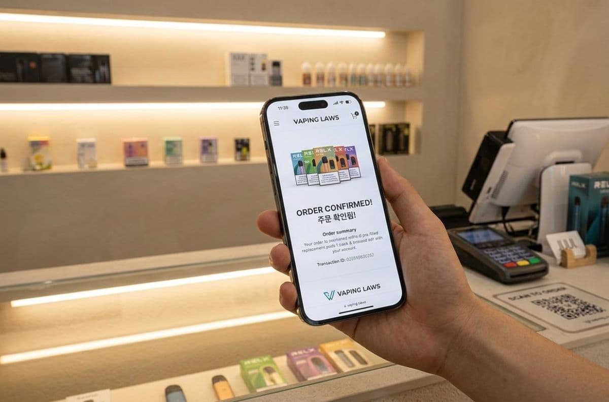 Online order confirmation screen for vape pods purchased from a pods shop in Korea