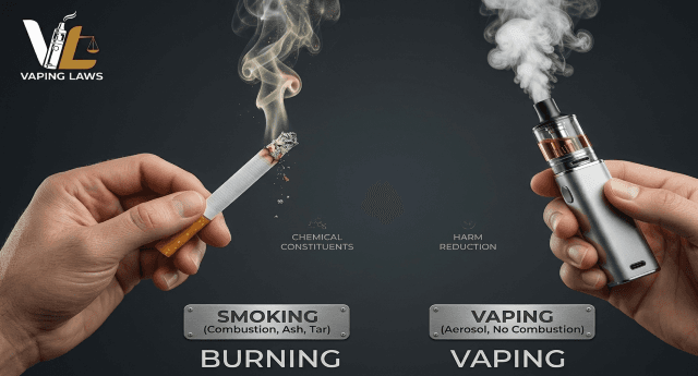 Adult comparing a vape device with a traditional cigarette