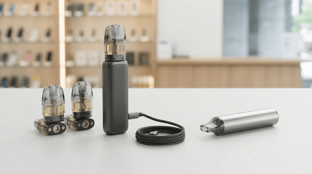 Product range of disposable vapes and pod devices available to buy with Vaping Laws in Korea