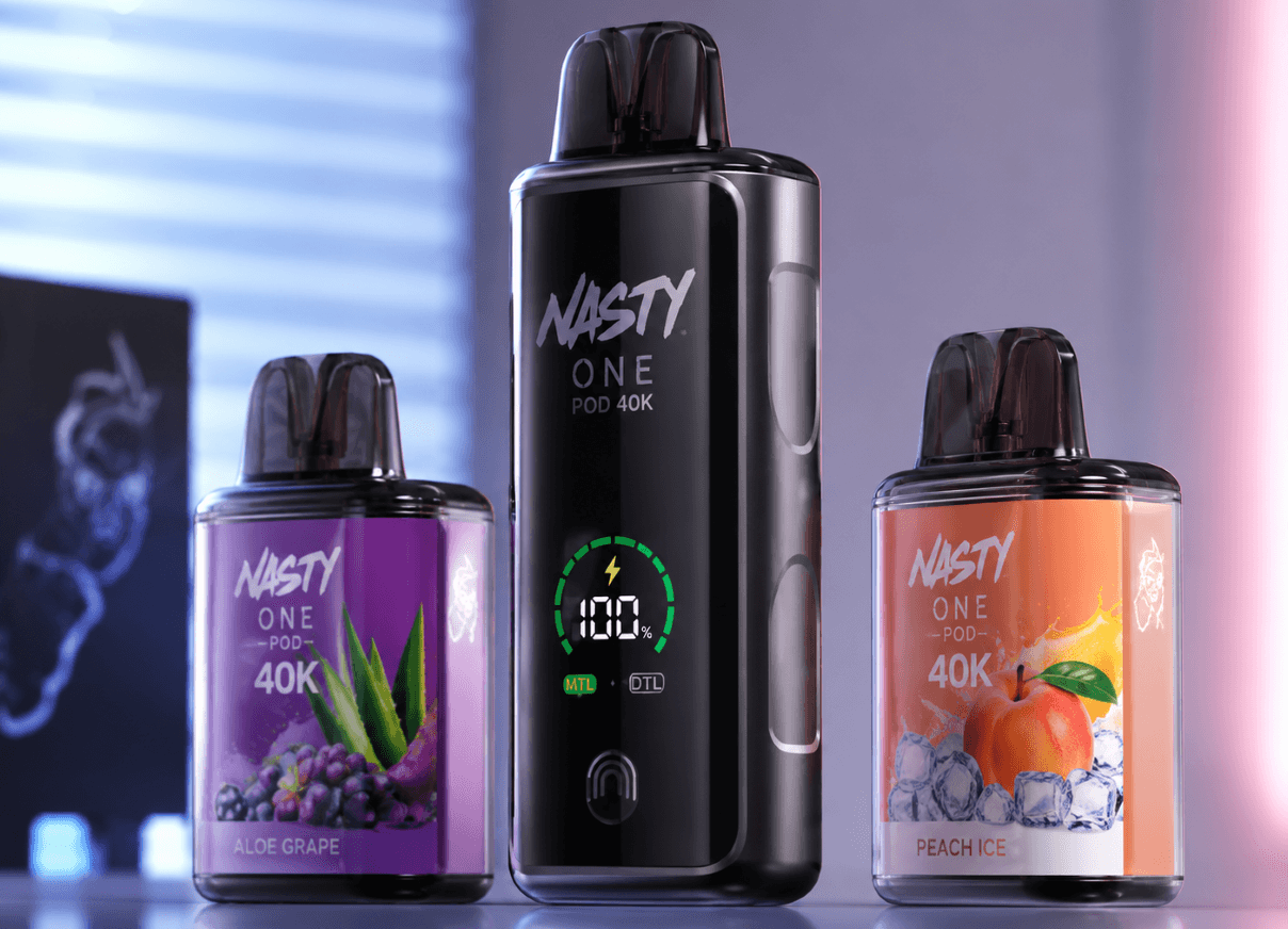 Nasty One Pod 40K disposable vape collection with multiple flavor boxes