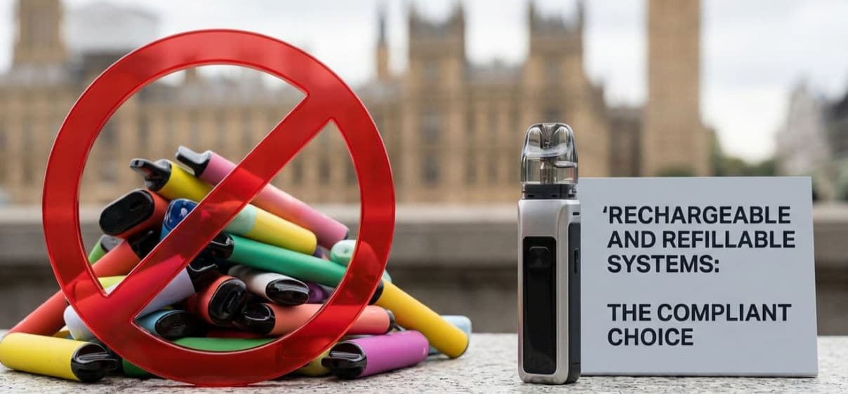 disposable vape ban UK 2026 single use vapes illegal since June 2025 rechargeable pod systems still legal
