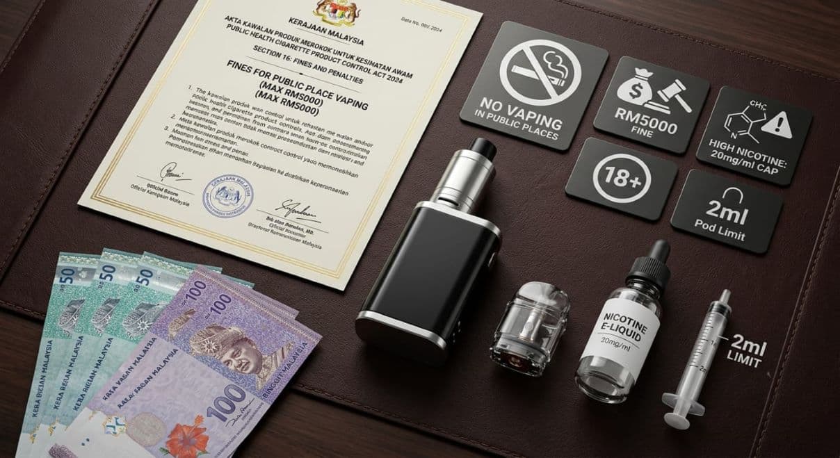 malaysia vaping law key facts 2026 act 852 announced ban nicotine 20mg pod 2ml RM5000 fine flavours legal state rules