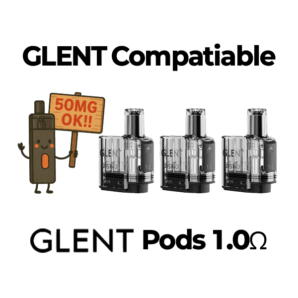 Leak-resistant 1.0ohm replacement pods for daily use — 누수 최소화 설계가 적용된 GLENT 니코틴 교체용 팟 제품 이미지.