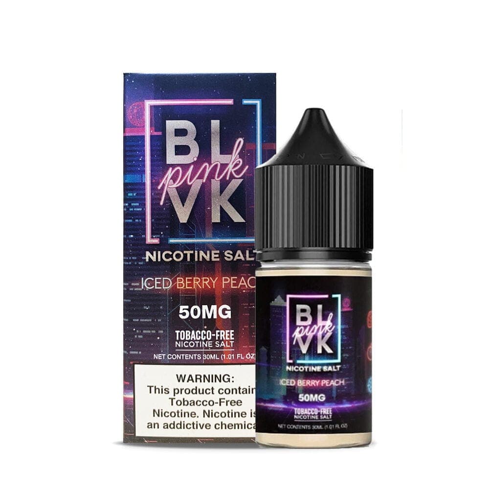 Sweet berry and peach ice flavor 달콤한 과일톤과 시원한 감성이 담긴 BLVK Ice Berry Peach 패키지 이미지.