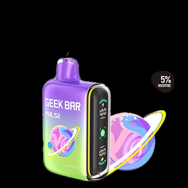 Punchy sour draw with smooth airflow — 사워 캔디의 타격감과 부드러운 흡입감이 공존하는 Geek Bar Pulse Sour Blue Dust.