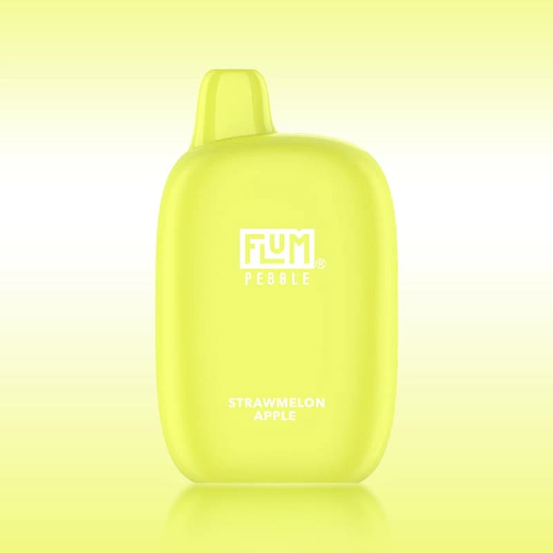 Rounded fruit draw with crisp apple exit — 부드러운 과일 흐름과 사과의 정돈된 마무리가 교차하는 Flum Pebble StrawMelon Apple 5%.Vape