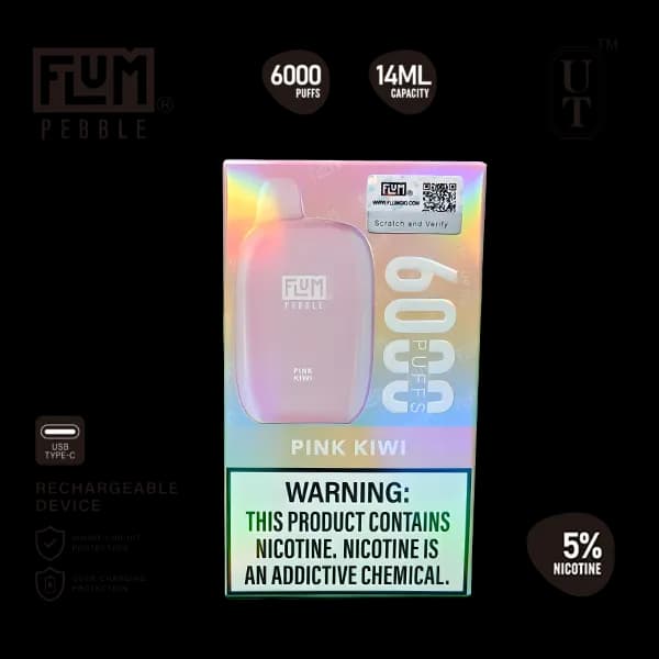 Flum Pebble 6000 Pink Kiwi 50mg disposable vape 5% salt nicotine