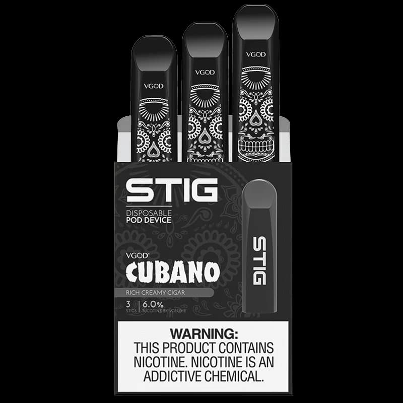 VGOD Stig Cubano 6% (3-pack) — 브이갓 쿠바노 6% 디스포저블, rich Cuban cigar flavor with strong nicotine hit.