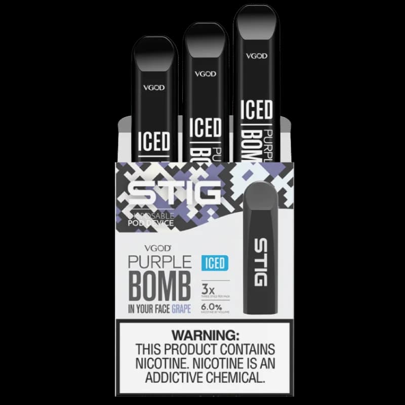 VGOD Stig Iced Purple Bomb 6% Salt Nicotine Pods – Icy grape hit and authentic quality from JZVapes Korea. VGOD 스틱 아이스드 퍼플 밤 6% 솔트니코틴 팟 – 시원한 포도 향과 제이제이베이프 정품 보장.
