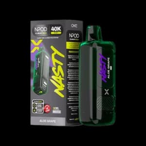 Nasty One Pod 40K Aloe Grape 5% nicotine pod image — 산뜻한 aloe와 달콤한 grape flavor가 어우러진 네스티 원 팟 디자인, clean product appearance with fresh fruity tone for disposable vape users.