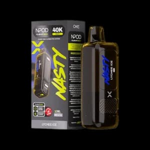 Nasty One Pod 40K Lychee Ice 5% nicotine pod image — 상큼한 lychee 과일 향과 시원한 ice 쿨링이 강조된 네스티 원 팟 디자인, clean product look for disposable vape users.