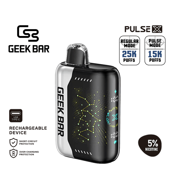 시원하고 강한 Cool Mint flavor with smooth inhale and clean icy finish — 매번 상쾌한 베이핑을 느낄 수 있는 Geek Bar Pulse X 5% 디스포저블 베이프.