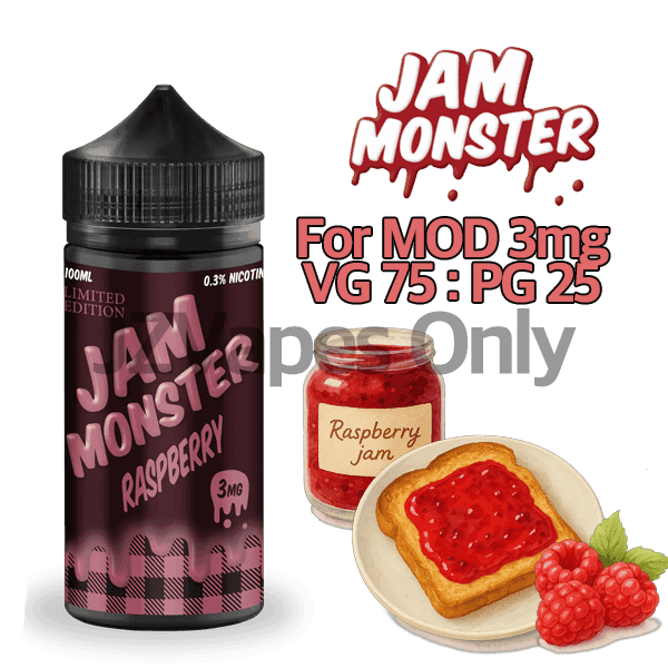 Raspberry By Jam Monster 3mg 100ml DTL E-Liquid | Raspberry Dessert Vape Juice