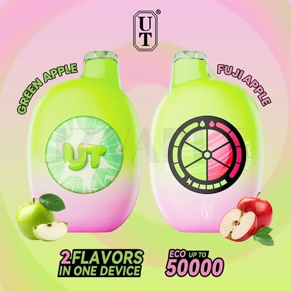 FLUM UT Bar 50K Green Apple and Fuji Apple 50mg rechargeable disposable vape with dual apple flavors and up to 50000 puffs