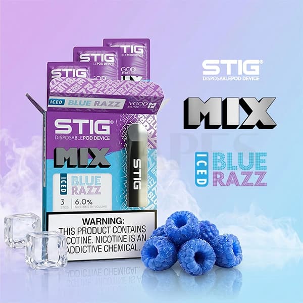 VGOD STIG Ice Blue Razz 6% 60mg disposable 3 pack