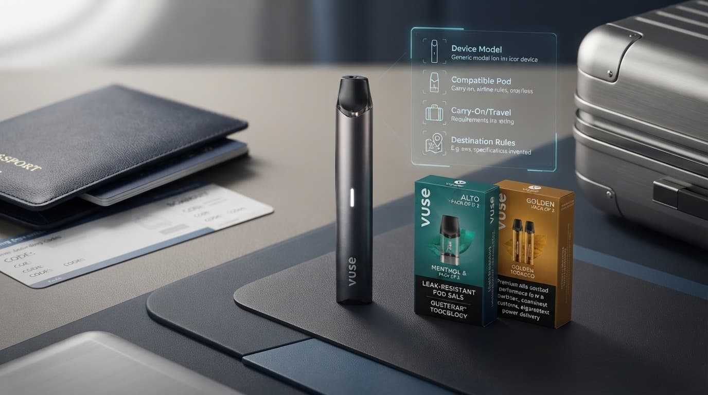 Vuse Vape device and compatible pods prepared for international travel