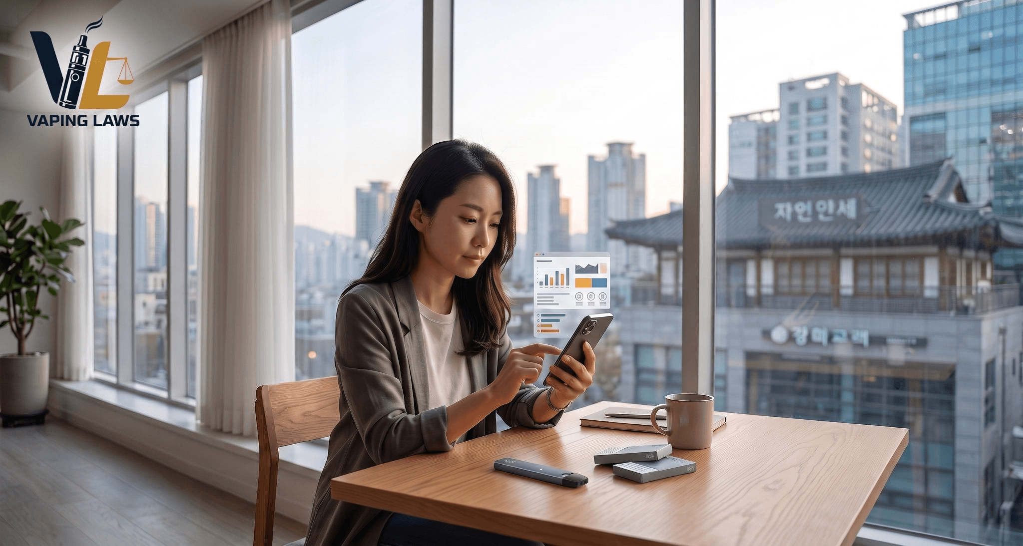 Adult shopper researching vape products and nicotine information in Korea