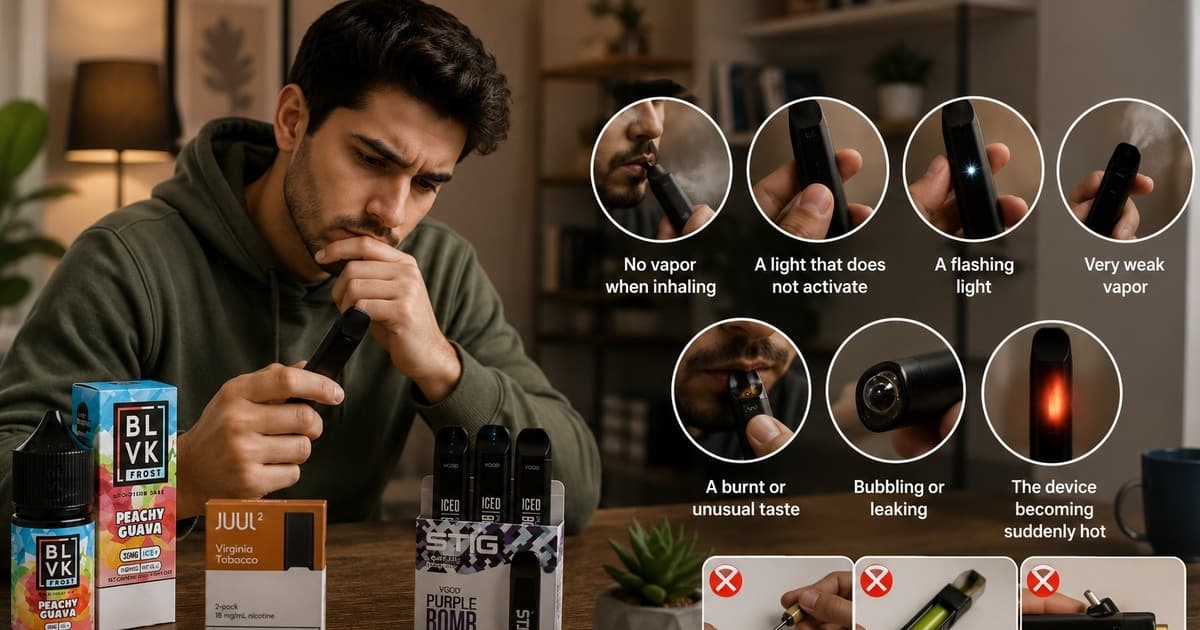 Disposable vape safety signs including heat, swelling and leakage