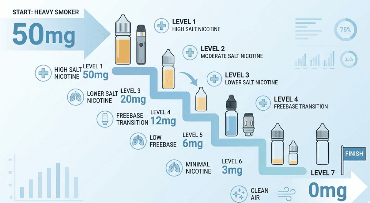 nicotine reduction plan: vaping, South Korea, salt nicotine stepdown, 50 mg to 0 mg, 2026