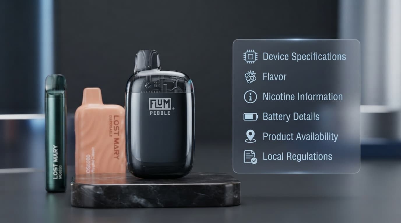Disposable vape checklist showing device flavor nicotine battery and local regulations
