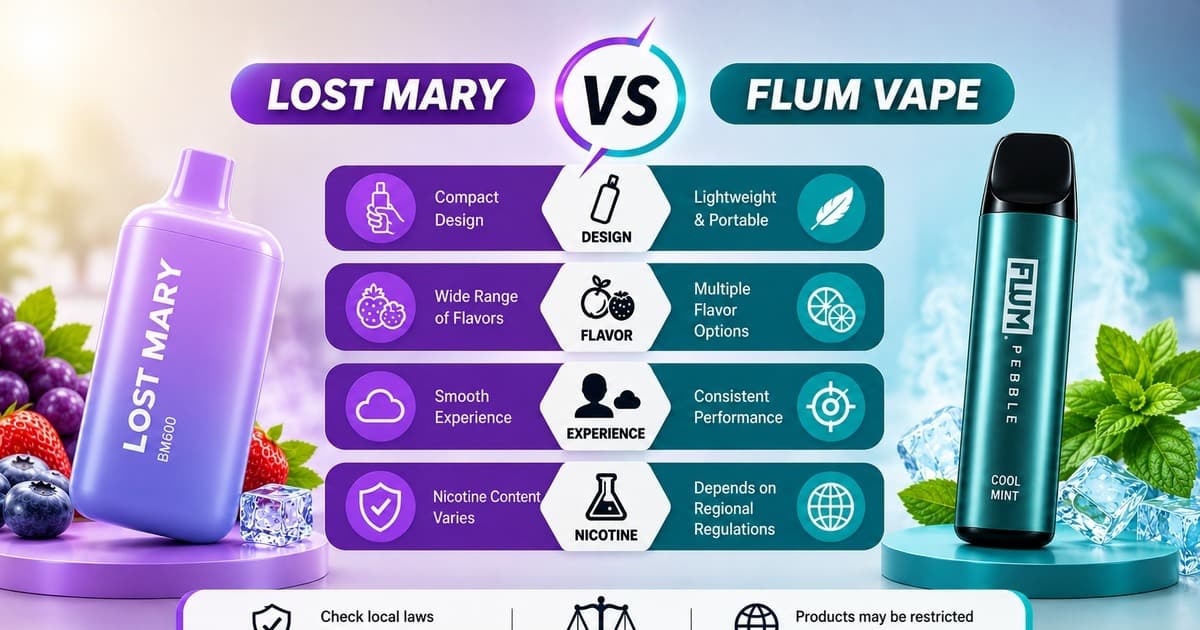 Lost Mary and Flum disposable vape products compared by design flavors and features