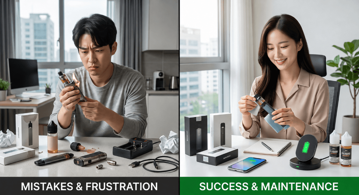 Switching to vaping biggest mistakes Korea 2026: wrong nicotine, fake device, unverified seller, chain vaping