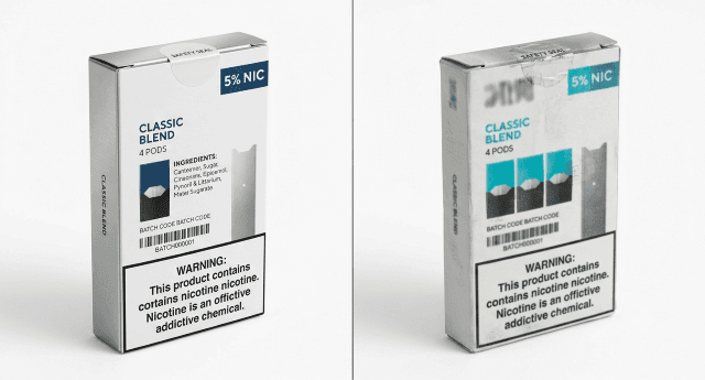 Authentic vs fake Juul Pods packaging comparison