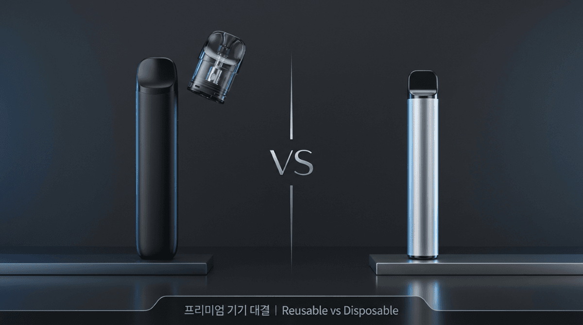 Disposable vape and pod vape device placed side by side for comparison