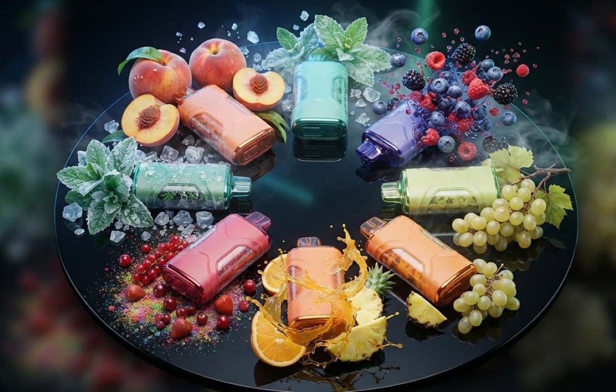 Premium flavors and tech features of RAZ Vapes — vibrant fruit and candy profiles paired with adjustable airflow engineering.