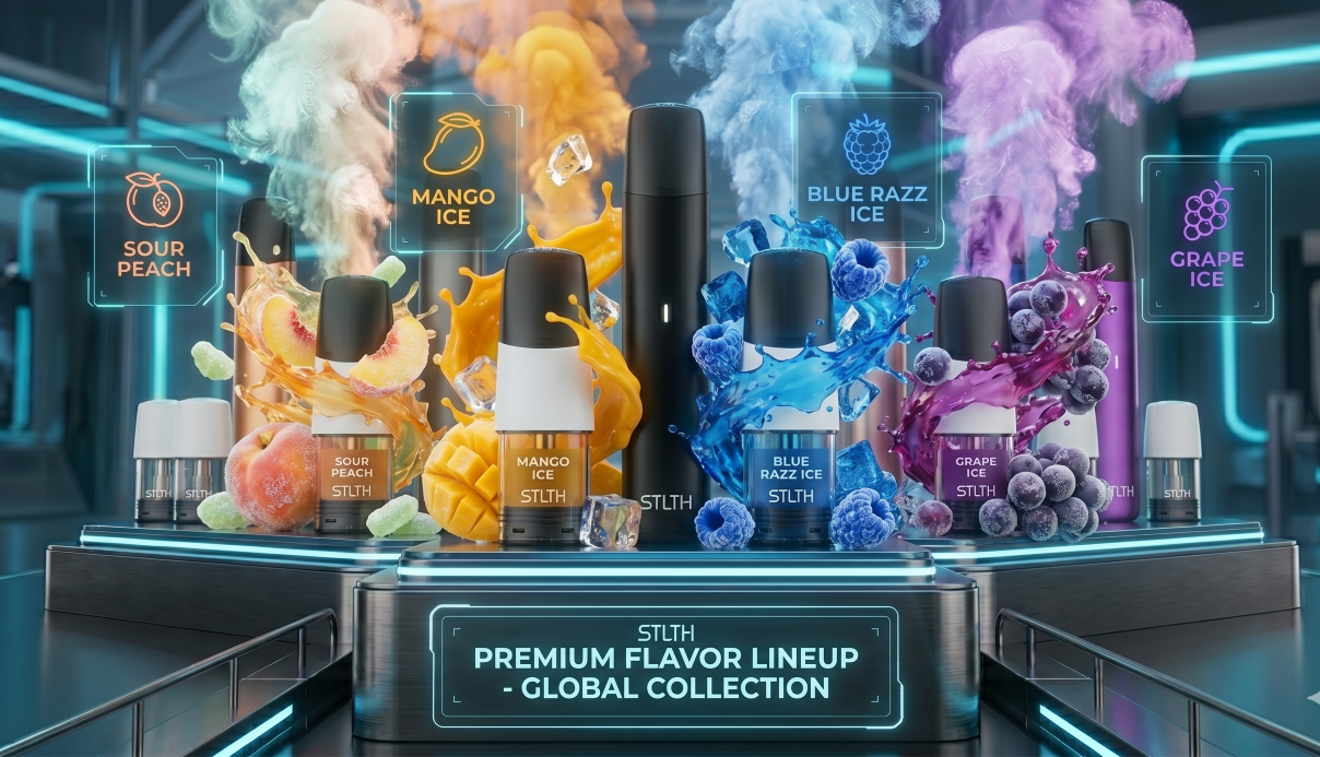 STLTH Premium Flavor Lineup — global collection of 1,800-puff salt-nic pods.