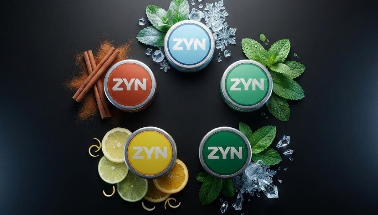 Slim and discreet ZYN Nicotine Pouches — the tobacco-free pouch format paired with natural mint, citrus, and cinnamon accents.