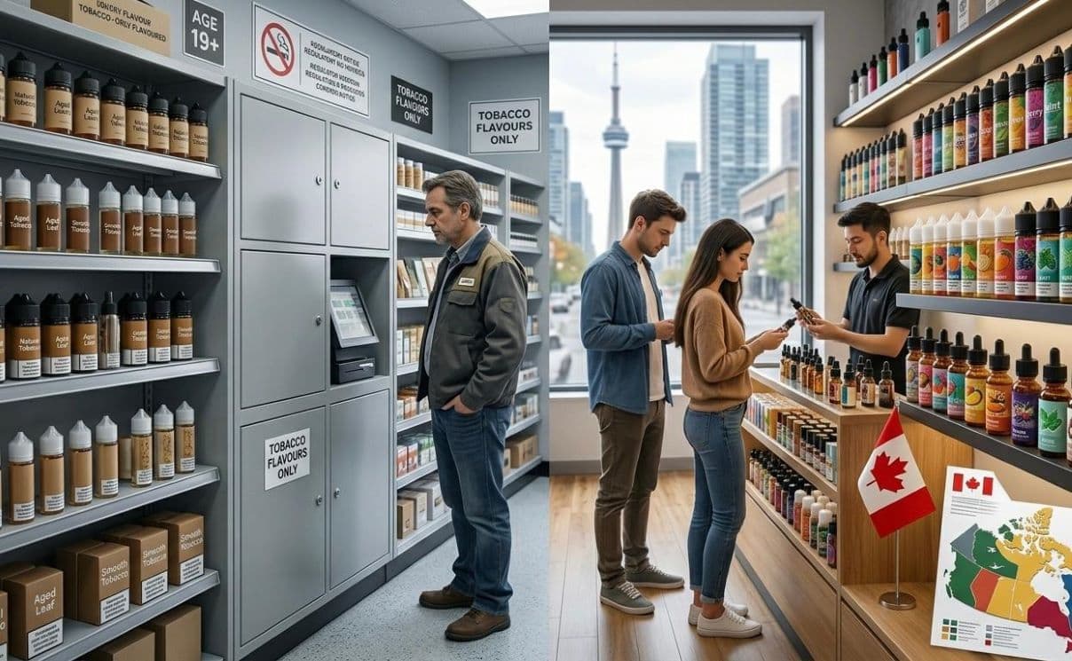 Canada Vaping Flavour Ban Split 2026 canada vaping flavour ban 2026 province split Quebec Nova Scotia ban Ontario Alberta allow specialty shop restriction